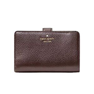 New Kate Spade Lena Medium Compact Bifold Wallet Pebble Leather Hot Fudge